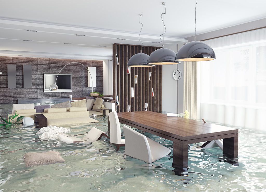 Flooding inside luxurious residence.